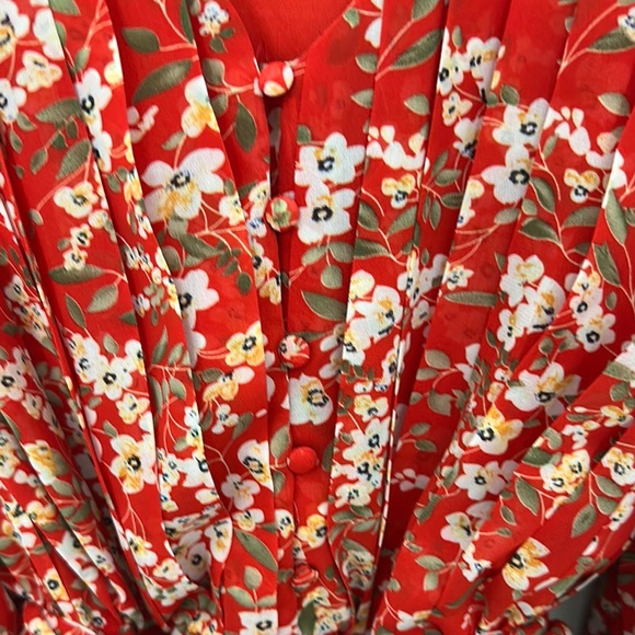 Red Floral Wrap Dress - Picture 3 of 5